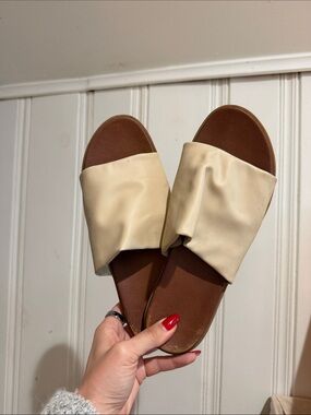 Target Women's Cream Slide Sandals with Brown Footbed